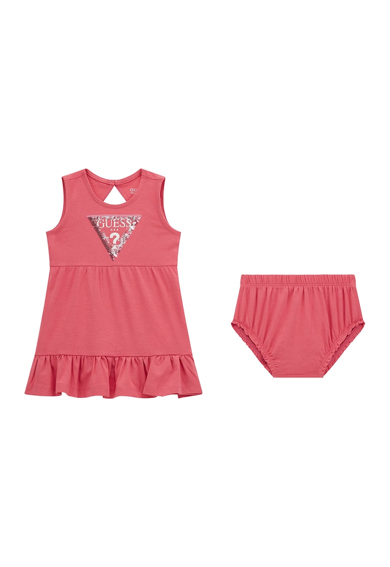Oferte la Set de chiloti si rochie din amestec de bumbac cu terminatie cu volane - 2 Piese - Roz