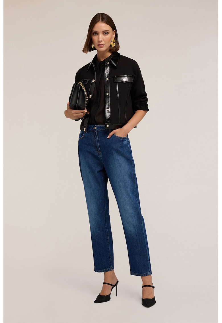 Oferte la Blugi crop cu talie medie - Albastru melange