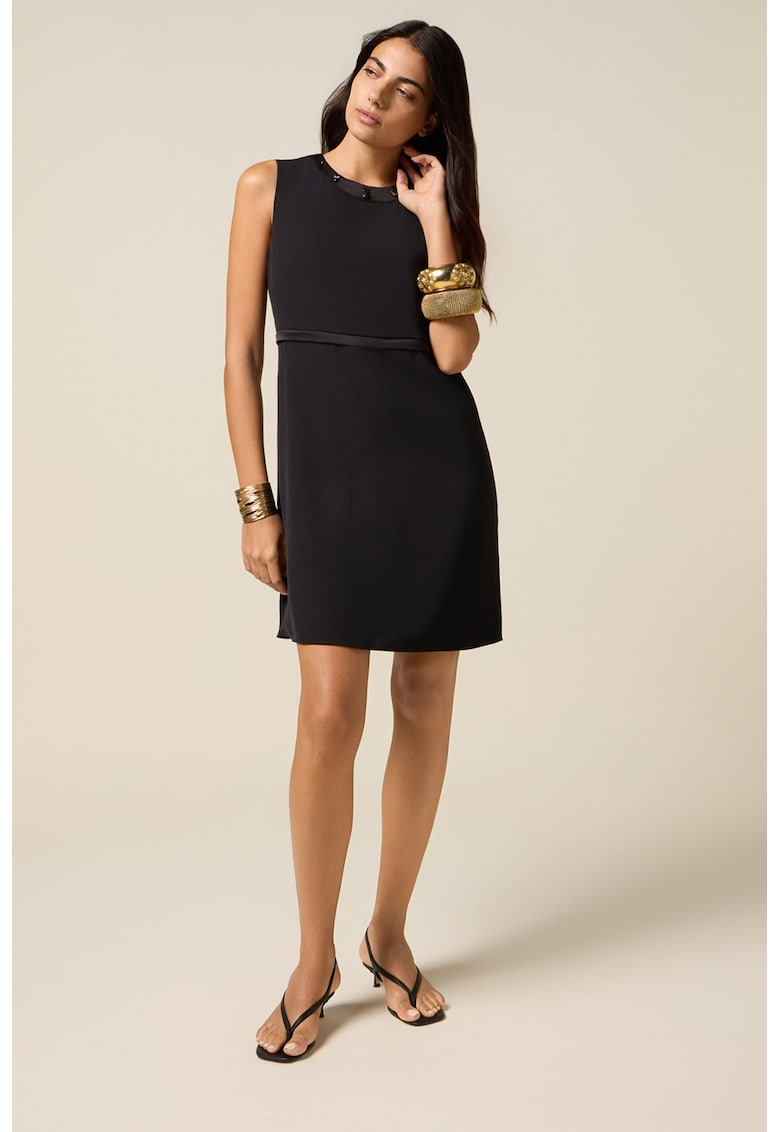 Oferte la Rochie cu croiala in A si insertii din satin - Negru