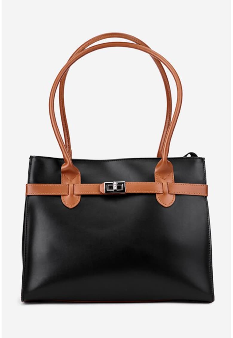 Oferte la Geanta dama office neagra cu maro din piele