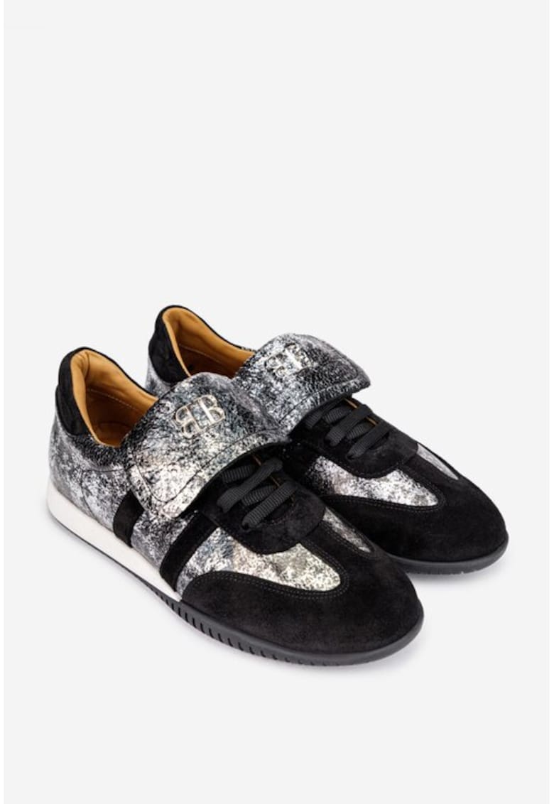 Oferte la Pantofi dama  negri cu argintiu din piele