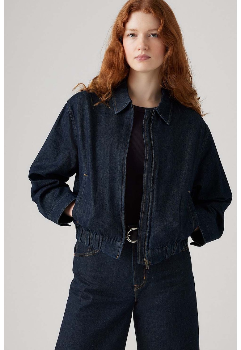 Oferte la Jacheta din denim cu fermoar si buzunare laterale - Albastru ultramarin