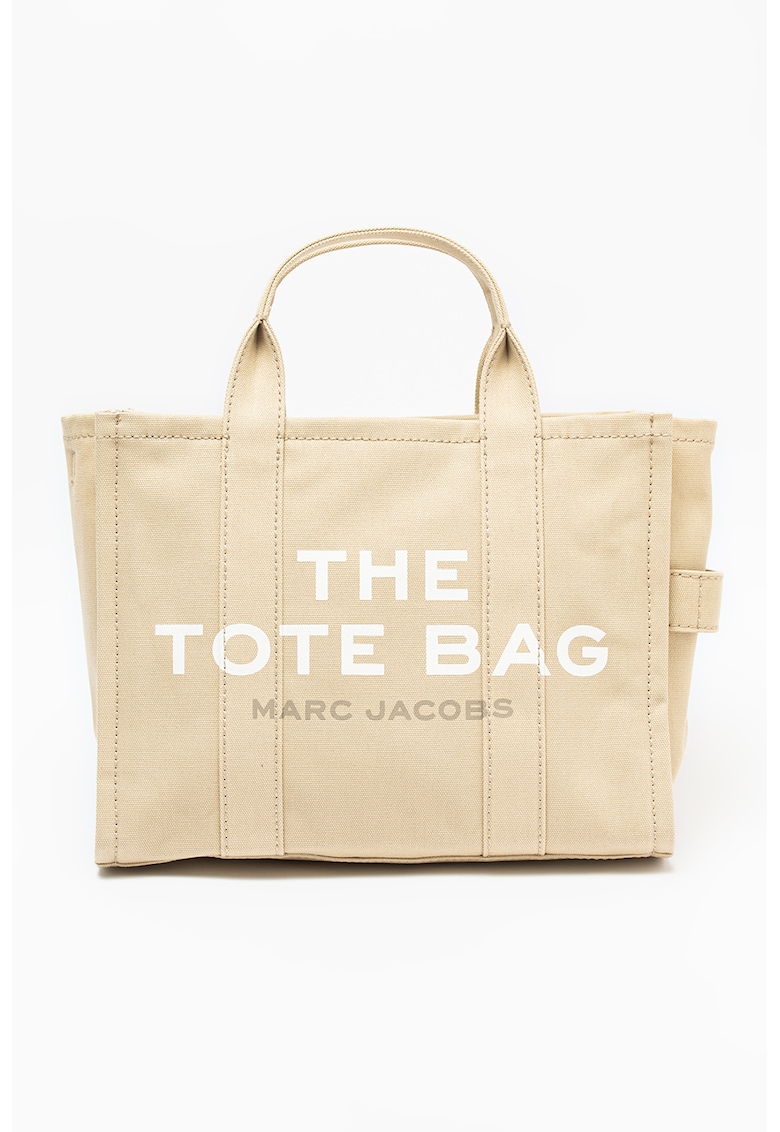 Oferte la Geanta tote medie cu imprimeu logo si bareta detasabila The Canvas - Alb/Negru/Bej - 27x34x15 CM