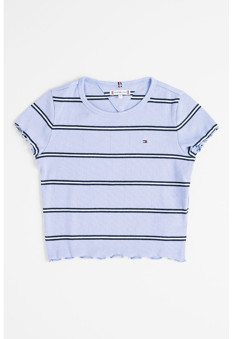 Oferte la Tricou crop slim fit cu terminatii valurite - Alb/Albastru ultramarin/Lila