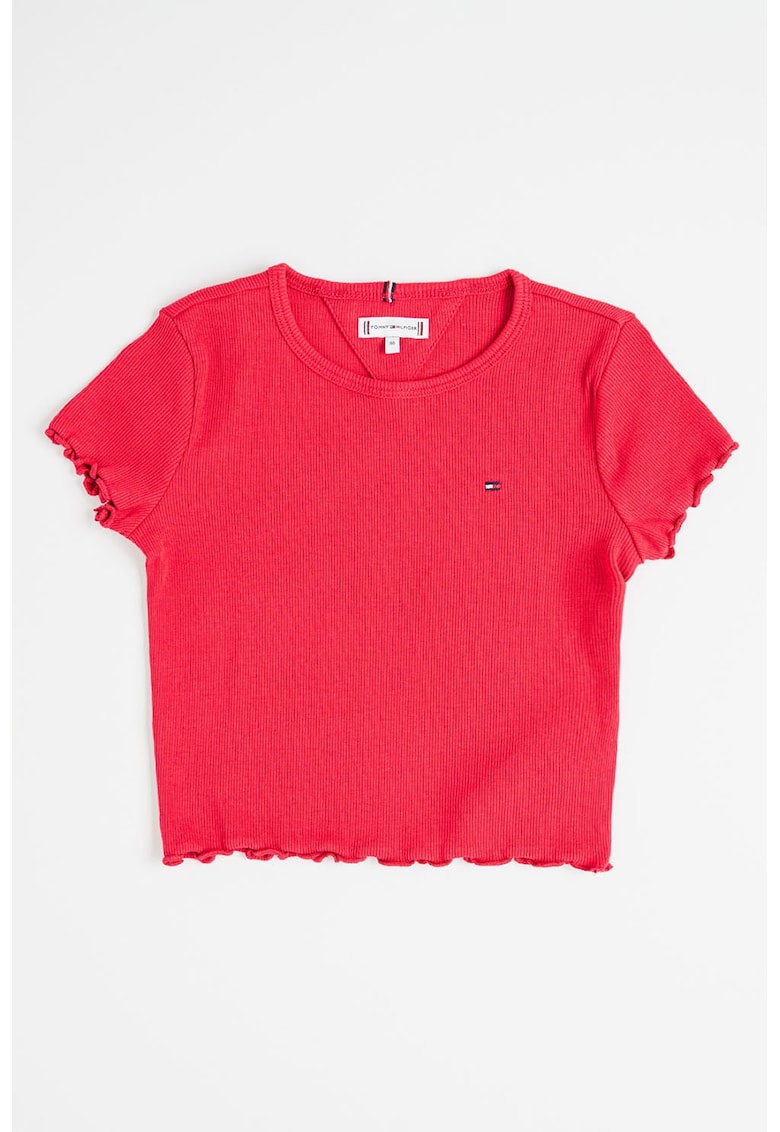 Oferte la Tricou crop slim fit cu terminatii valurite - Roz zmeuriu