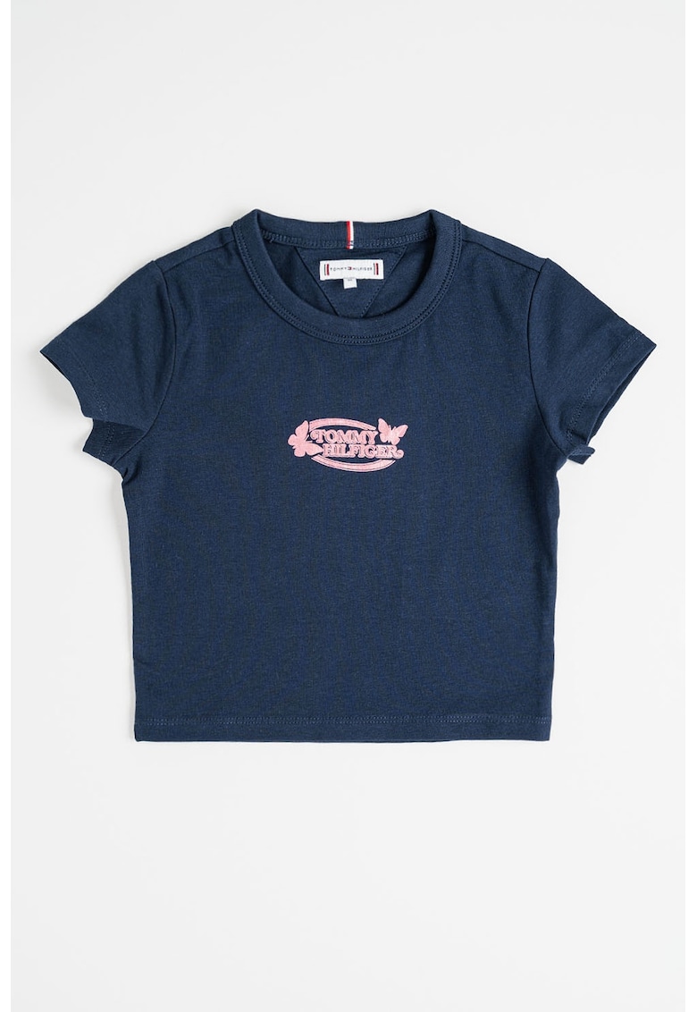 Oferte la Tricou cu decolteu la baza gatului si imprimeu logo - Albastru ultramarin