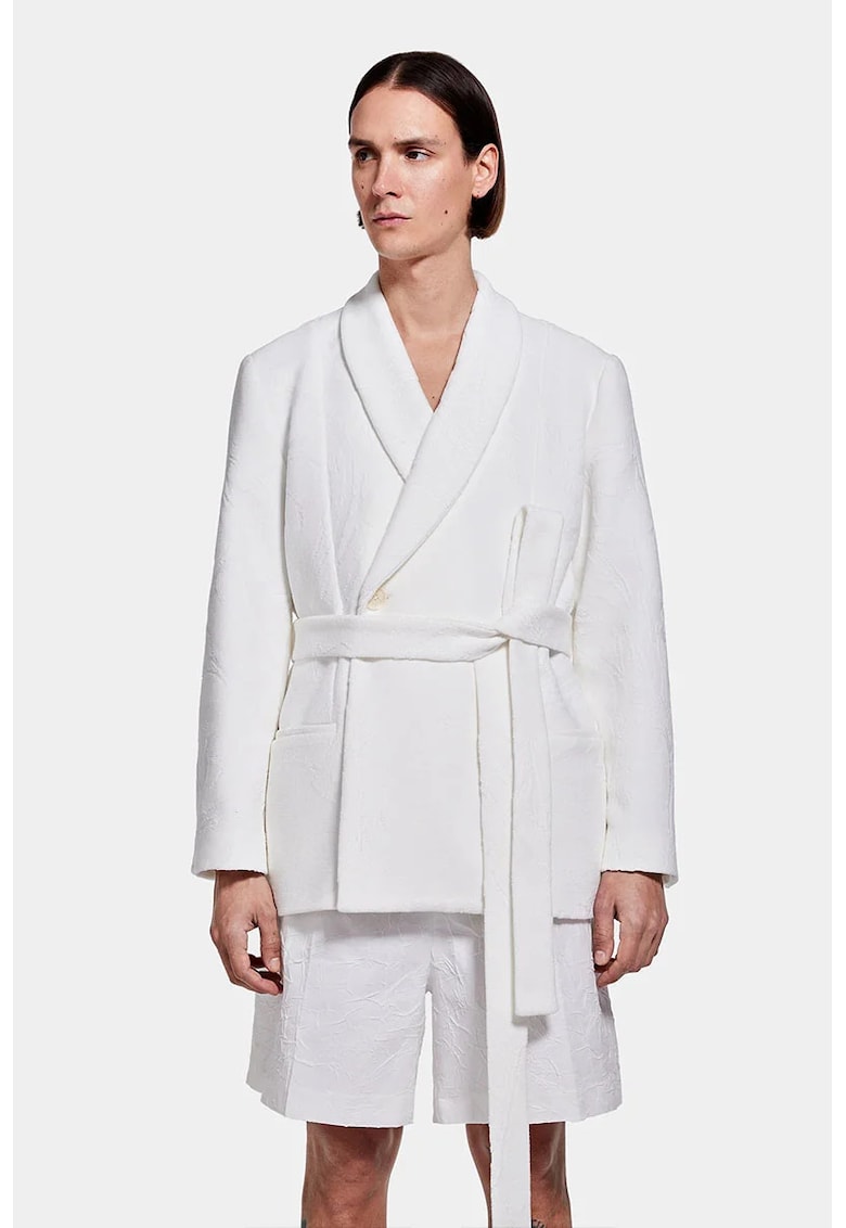 Oferte la Sacou tip kimono - cu cordon în talie - Alb