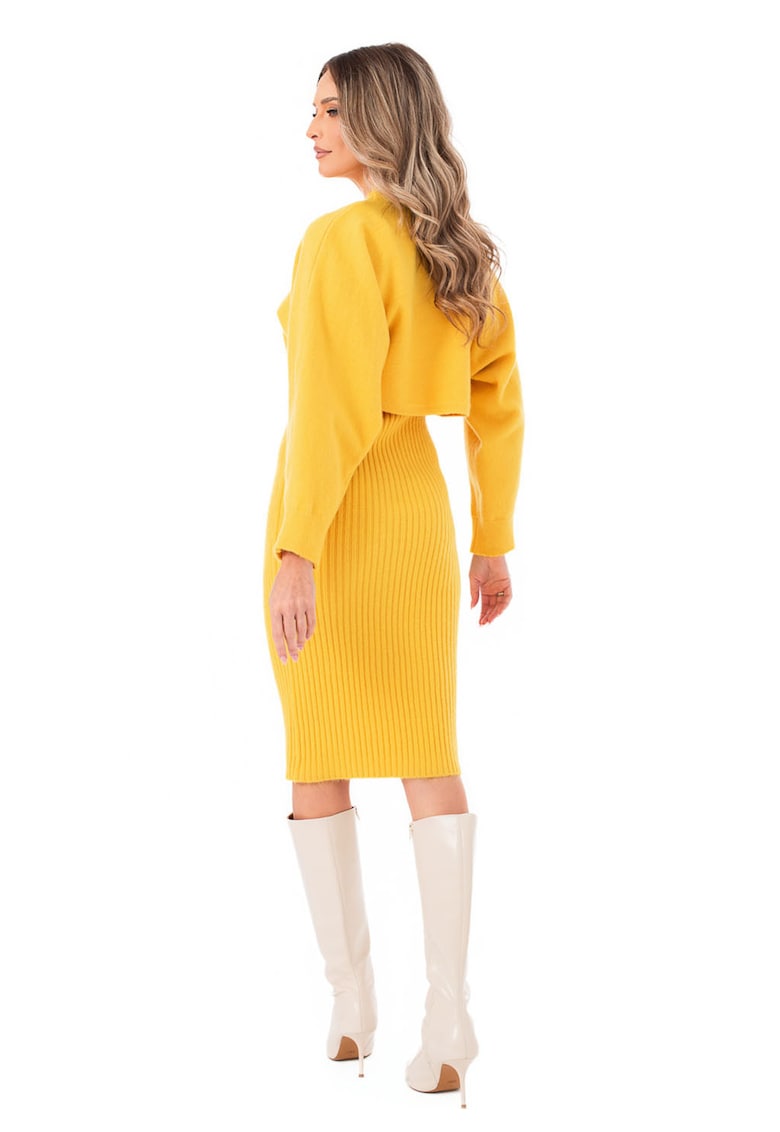 Oferte la Set de rochie cu croiala bodycon si bluza crop - 2 piese - Galben sofran