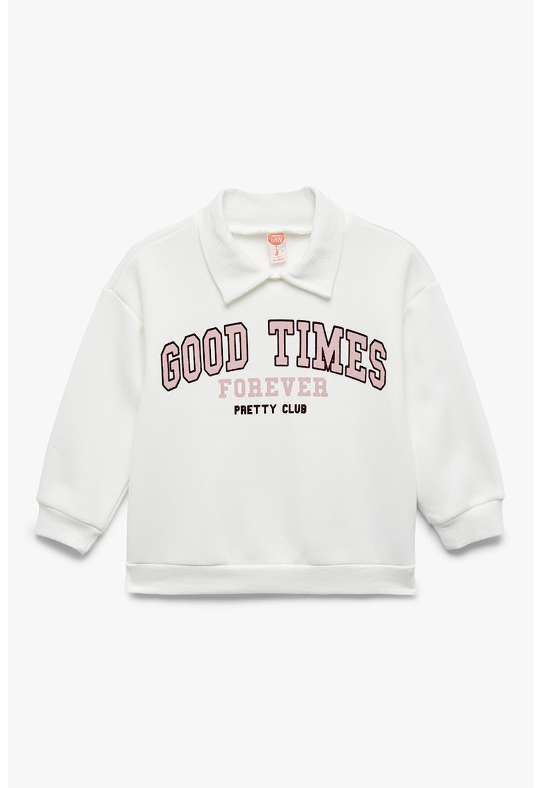 Oferte la Bluza de trening cu imprimeu si guler polo - Alb fildes/Roz