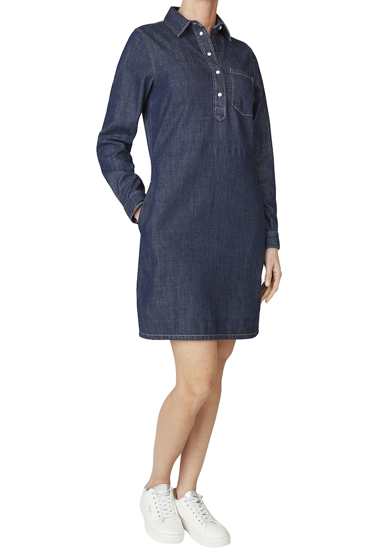 Oferte la Rochie scurta din deni cu maneci lungi si fenta cu fermoar - Bleumarin