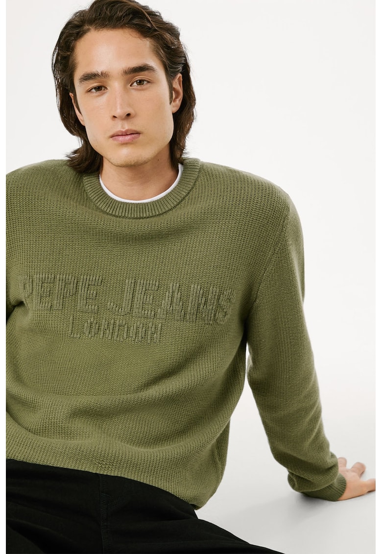 Oferte la Pulover texturat cu logo in relief - Verde sparanghel
