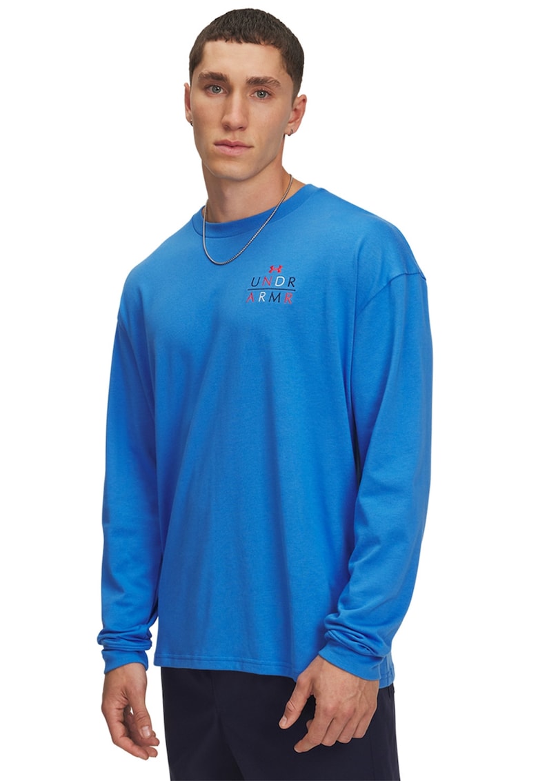 Oferte la Bluza cu decolteu la baza gatului si imprimeu pe partea din spate - Rosu/Gri deschis/Albastru royal