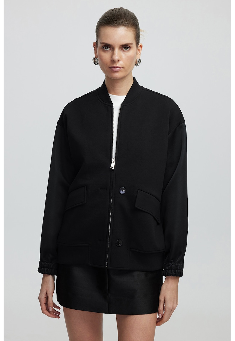 Oferte la Jacheta bomber cu buzunare cu clapa - Negru