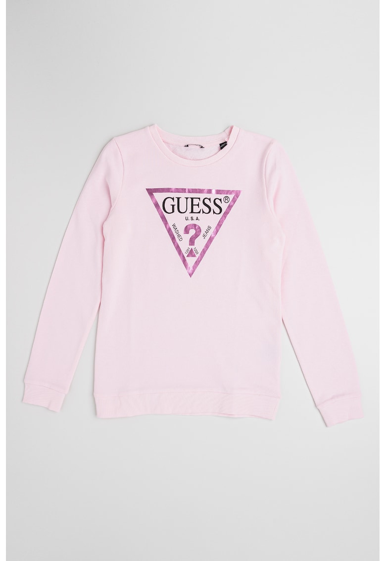 Oferte la Bluza de trening cu decolteu la baza gatului si imprimeu logo - Roz