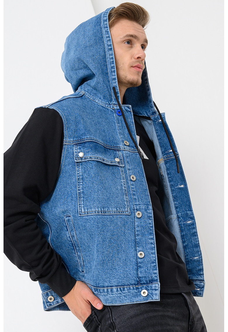 Oferte la Jacheta de denim cu gluga 2in1 - Negru/Albastru