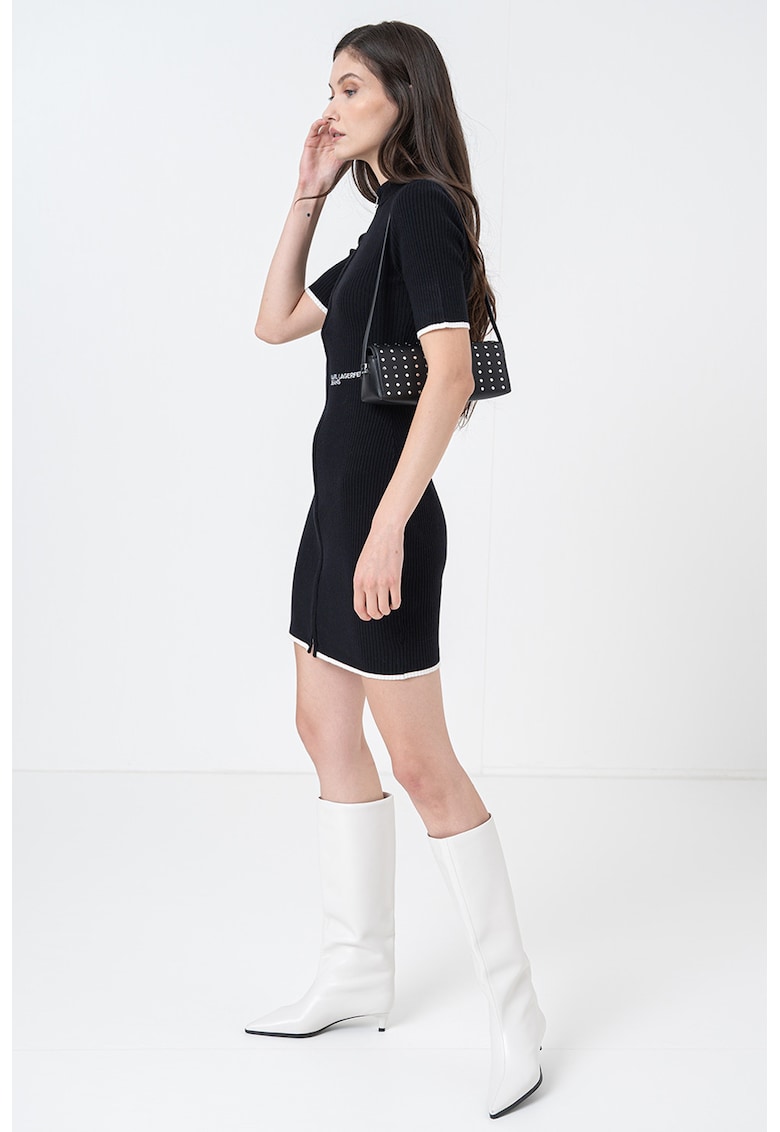 Oferte la Rochie scurta cu striatii si fermoar - Negru