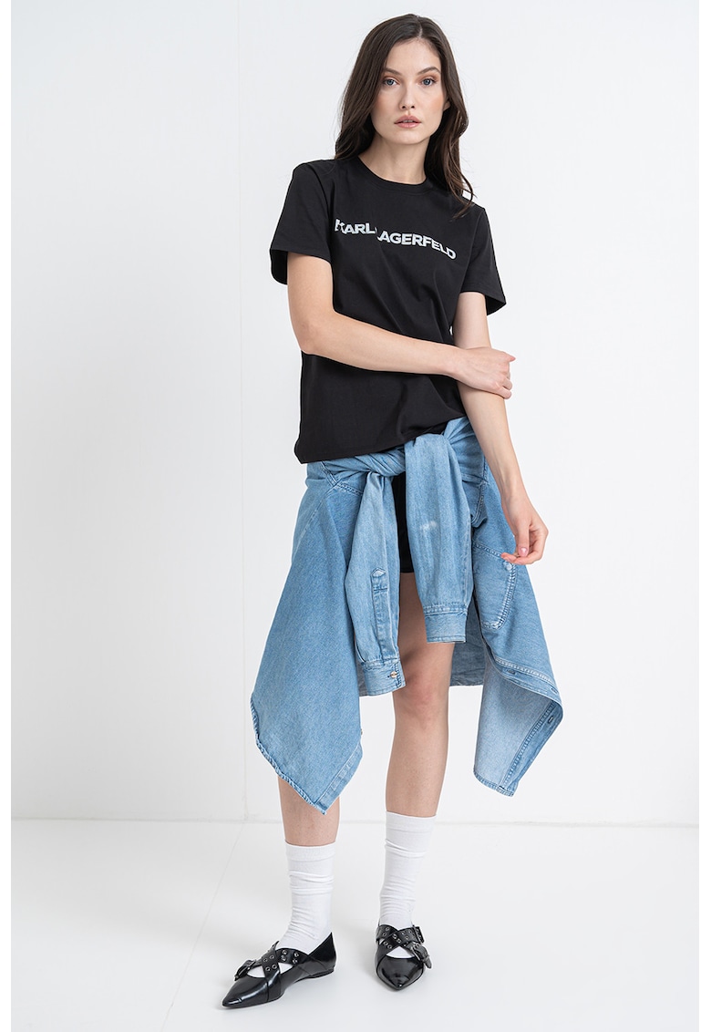 Oferte la Tricou de bumbac organic cu imprimeu logo - Negru