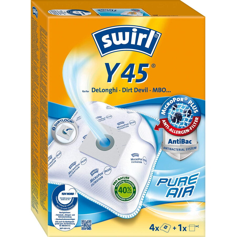 Oferte la vacuum cleaner bags Y45 AirSpace MicroPor Plus AntiBac Green (4 bags + 1 filter, for DeLonghi, Dirt Devil and MBO)