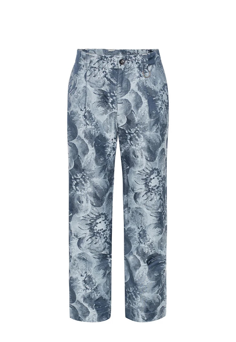 Oferte la  -Pantaloni drepți cu design abstract - Albastru
