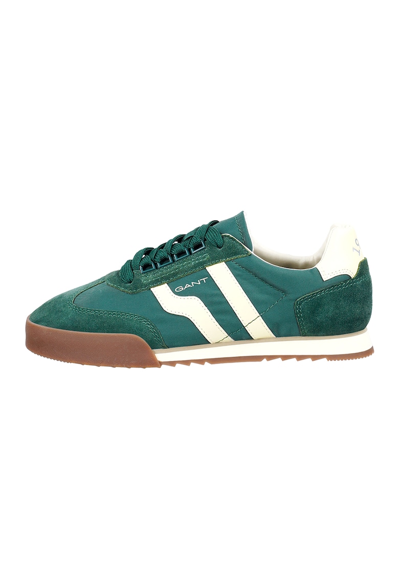 Oferte la Pantofi sport din piele intoarsa si textil cu logo Baylle - Alb murdar/Verde persan
