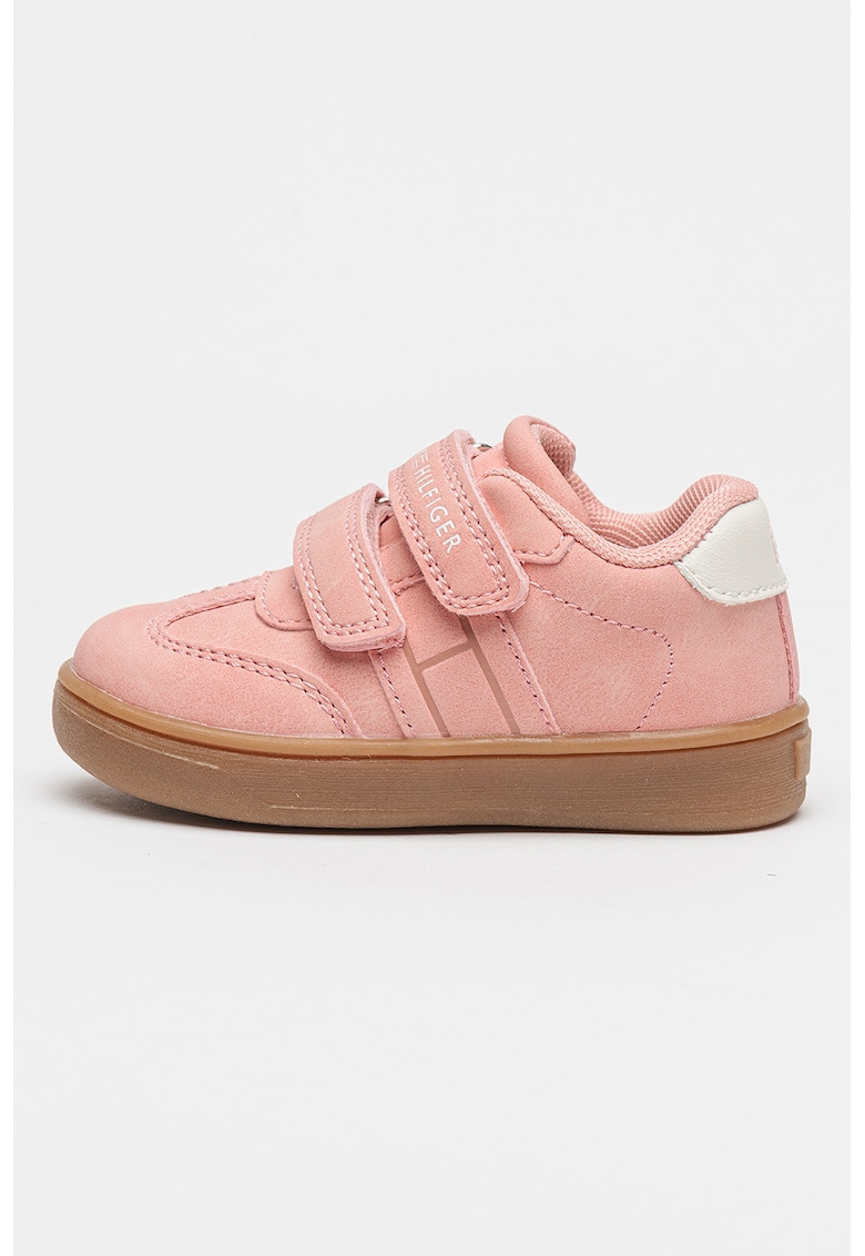 Oferte la Pantofi sport de piele intoarsa ecologica cu velcro - Caramel/Roz prafuit