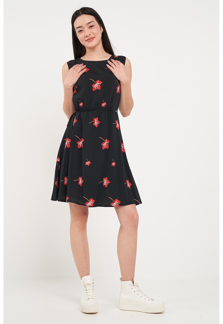 Oferte la Rochie scurta cu croiala A si model floral - Rosu/Alb/Negru