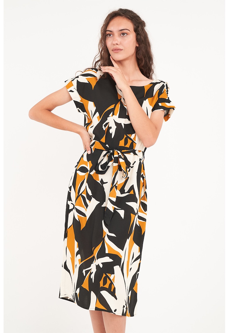 Oferte la Rochie cu imprimeu si cordon - Alb/Negru/Galben