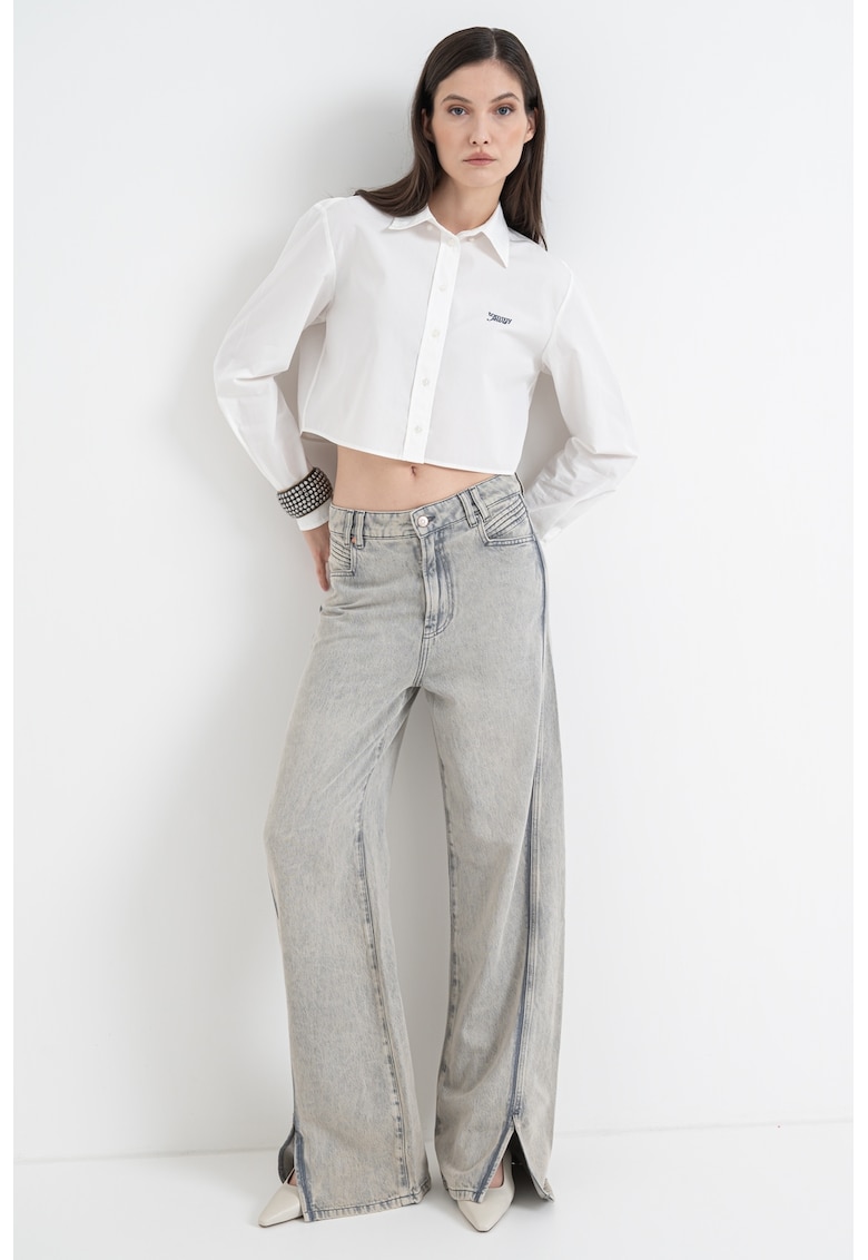 Oferte la Camasa crop cu maneci lungi - Alb