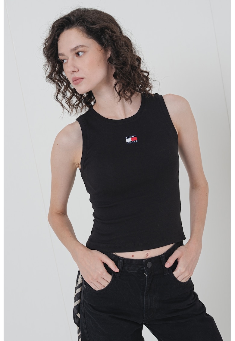Oferte la Top cu aplicatie logo discreta - Negru