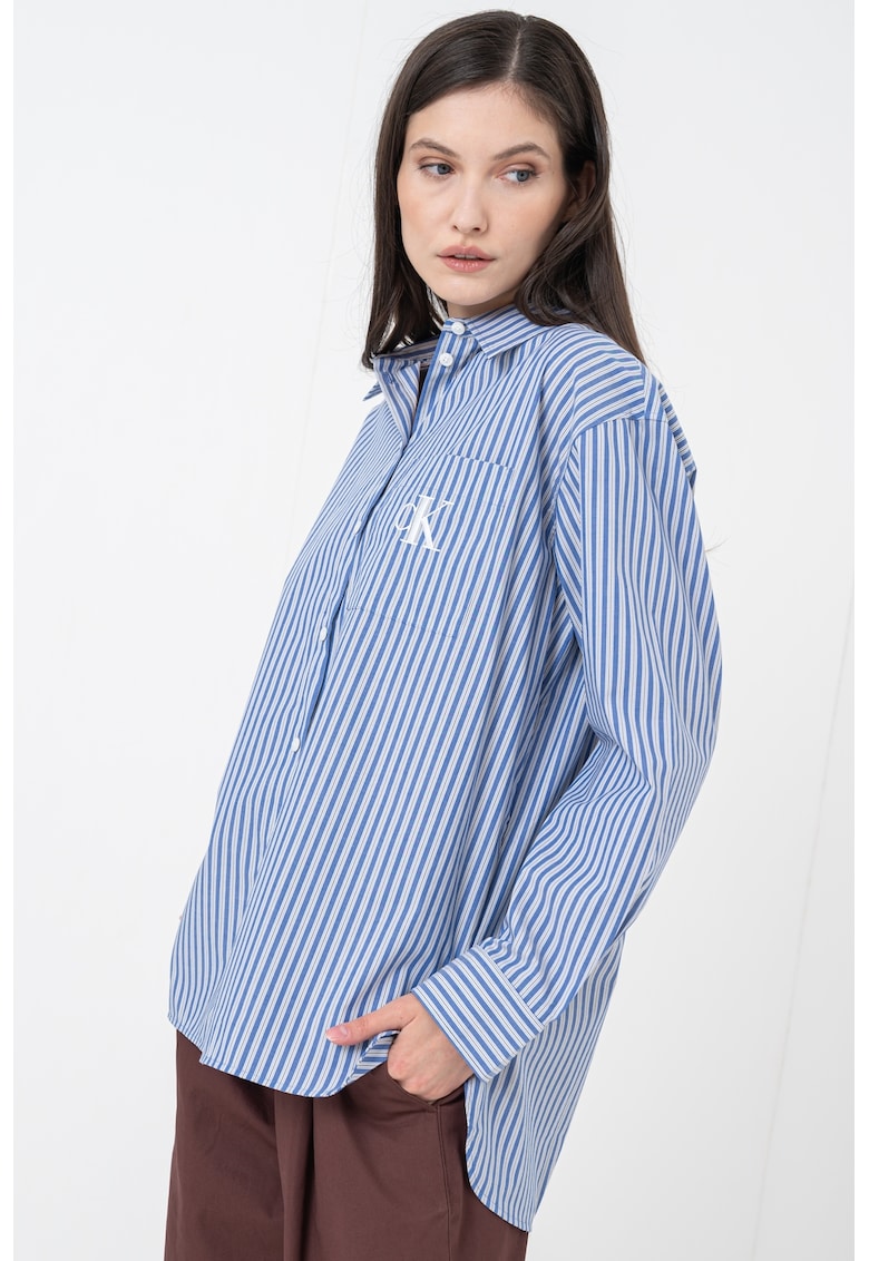 Oferte la Camasa supradimensionata cu maneci lungi - Alb/Albastru prafuit