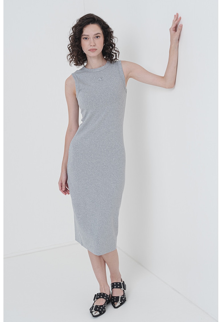 Oferte la Rochie midi cu decolteu la baza gatului - Gri deschis