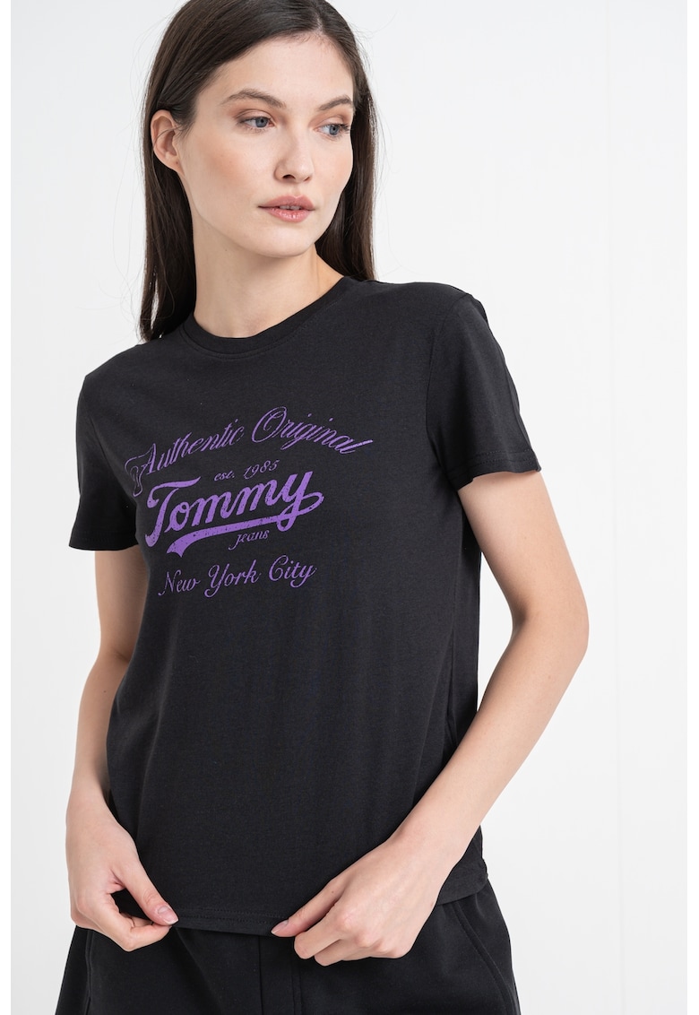 Oferte la Tricou cu imprimeu text - Negru/Violet