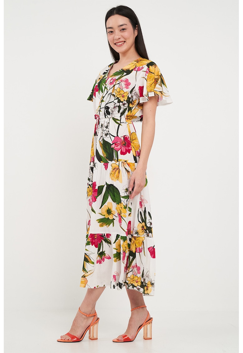 Oferte la Rochie cu imprimeu si fronseuri - Alb/Galben/Verde inchis