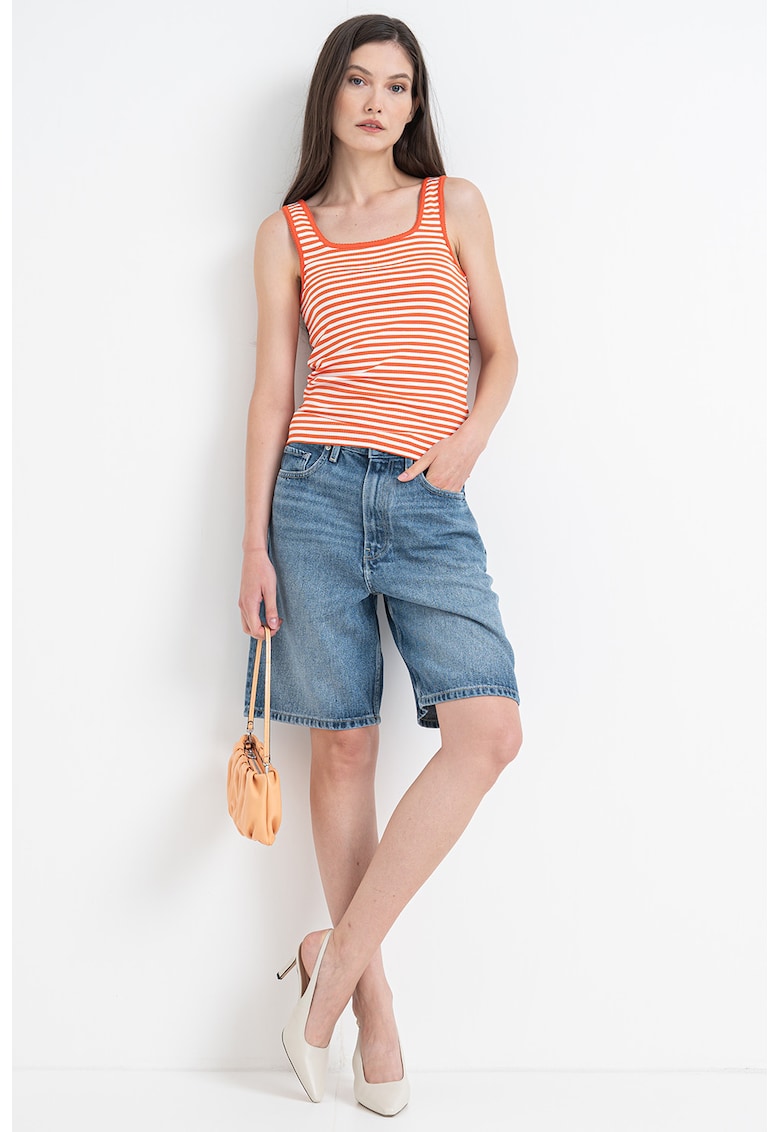 Oferte la Top cu decolteu patrat - Alb/Portocaliu mandarina