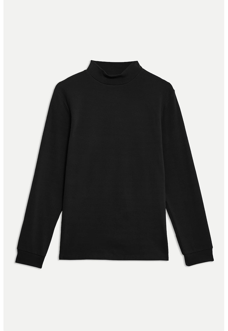 Oferte la Bluza din amestec de bumbac cu guler scurt - Negru