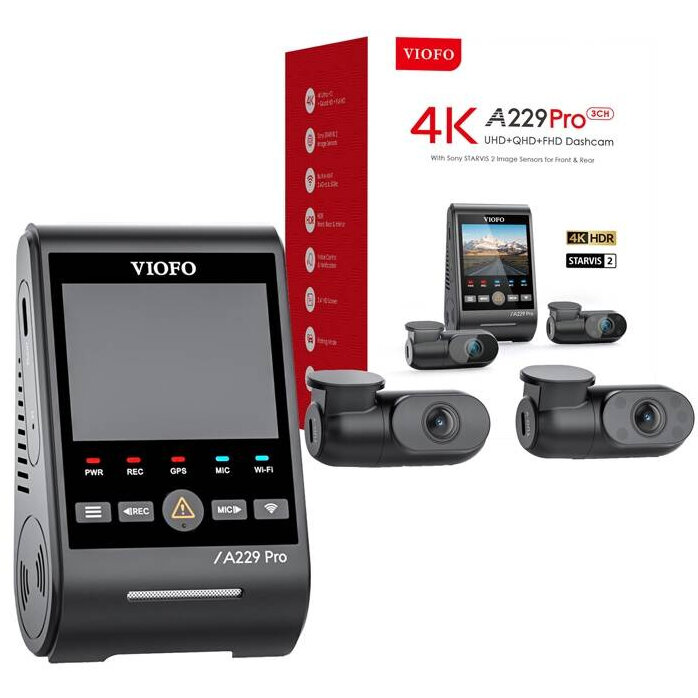 Oferte la Set Camera Auto DVR A229 PRO 3CH 3 Camere 4K + 2K + 1080P Wi-Fi GPS Integrat Negru