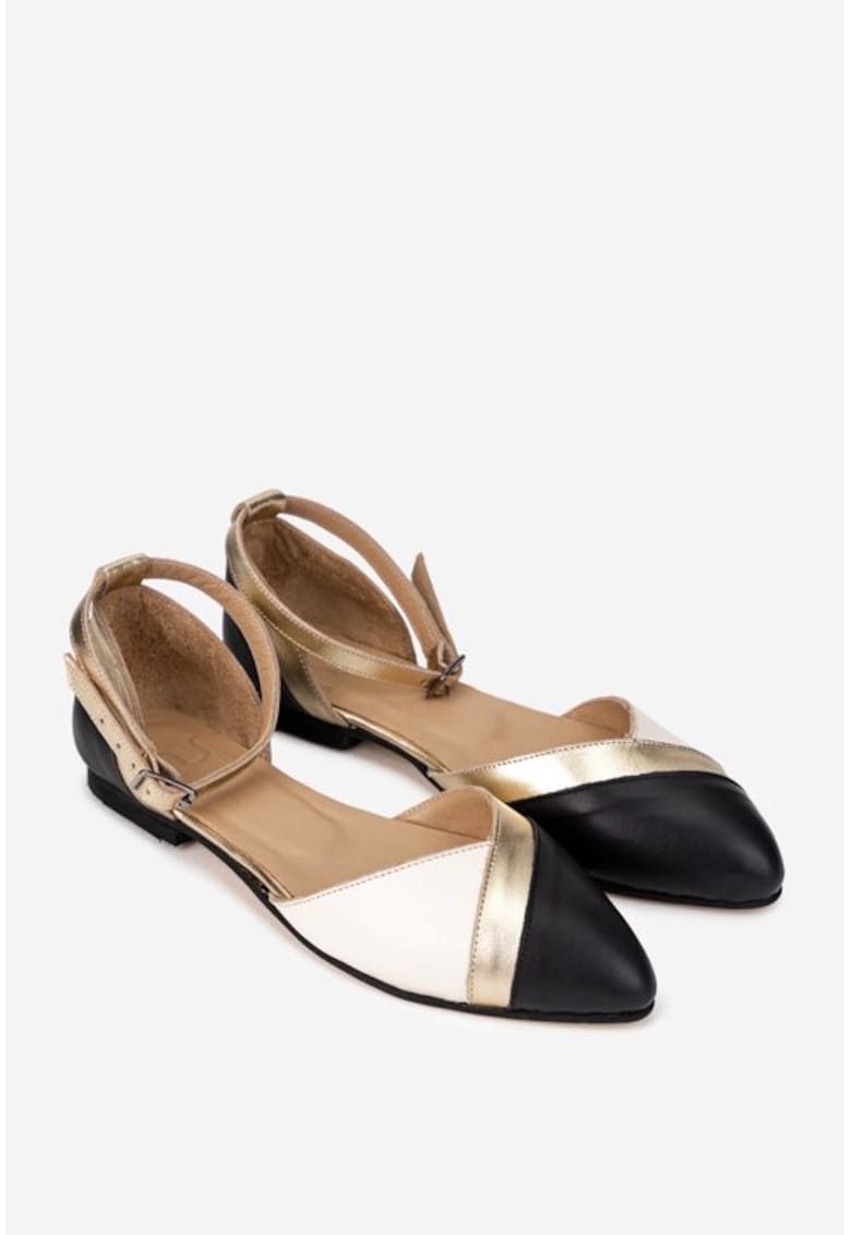 Oferte la Balerini dama  din piele naturala neagra cu detalii colorate