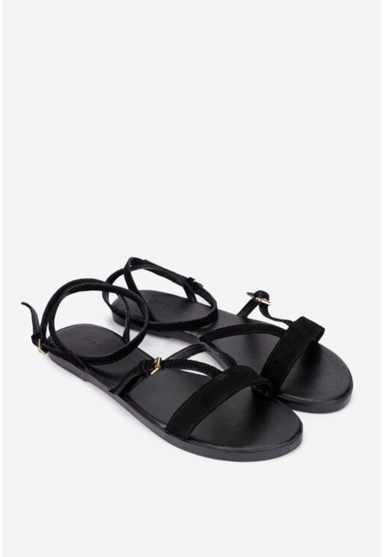 Oferte la Sandale dama negre din piele intoarsa cu barete subtiri