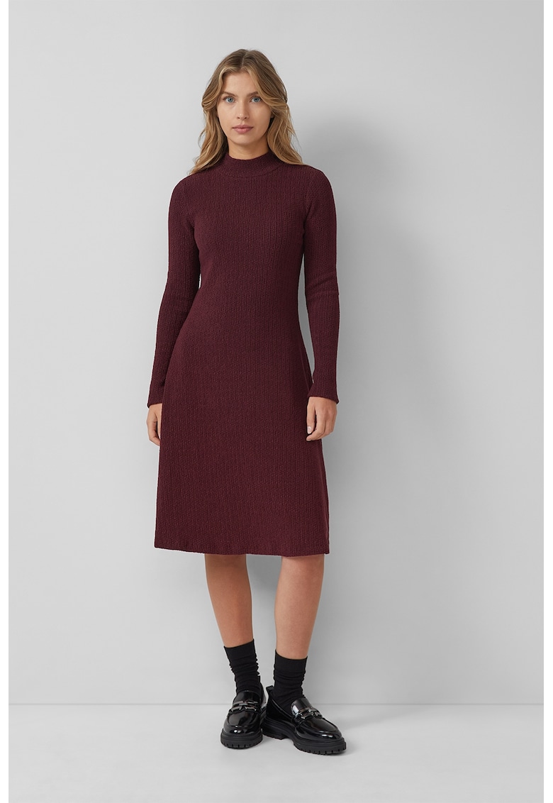 Oferte la Rochie texturata cu maneci lungi - Rosu inchis