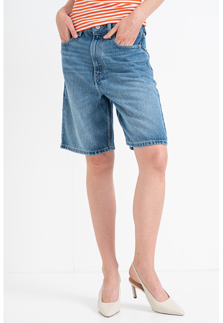 Oferte la Bermude din denim cu talie inalta - Albastru deschis