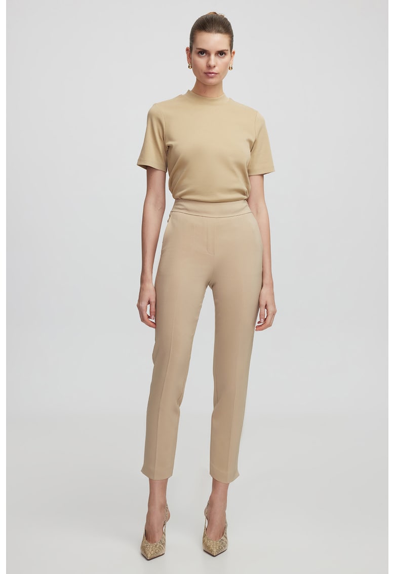 Oferte la Pantaloni uni skinny cu talie inalta - Maro deschis