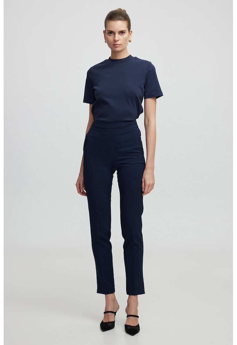 Oferte la Pantaloni uni skinny cu talie inalta - Bleumarin