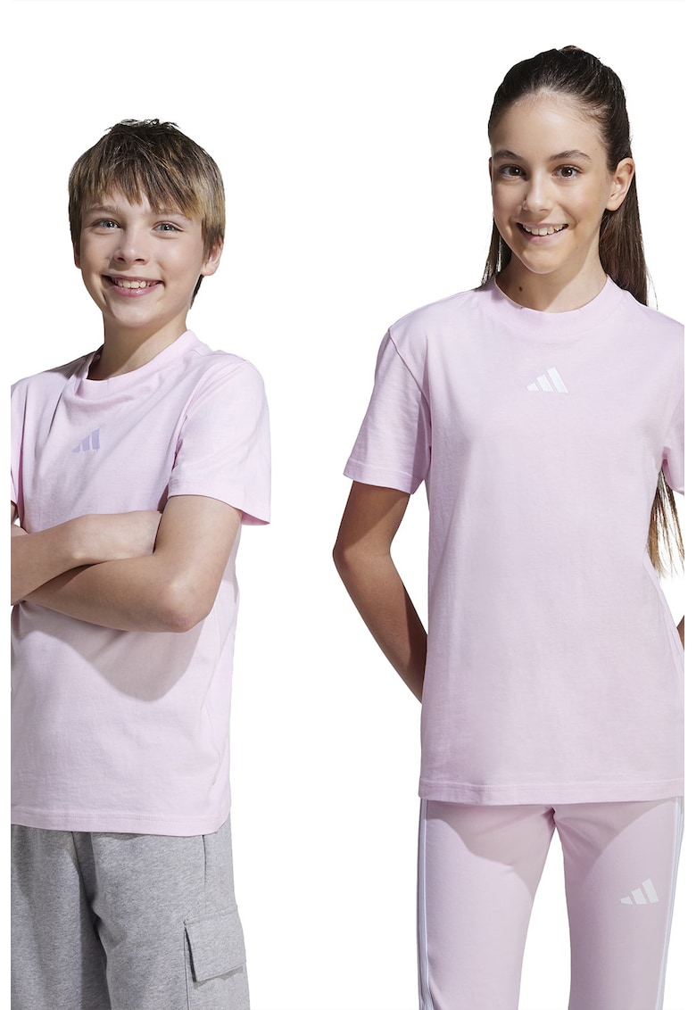 Oferte la Tricou de bumbac cu decolteu la baza gatului - Alb/Roz pastel