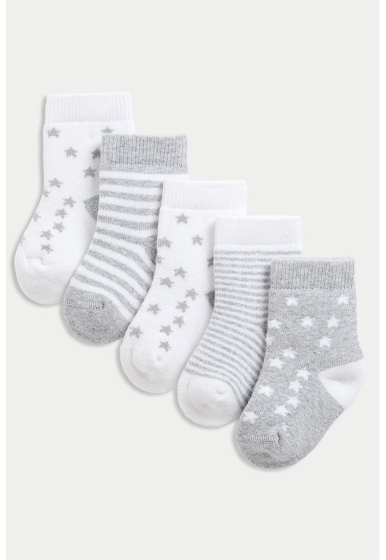 Oferte la Set de sosete lungi cu imprimeu - 5 perechi - Alb/Gri deschis