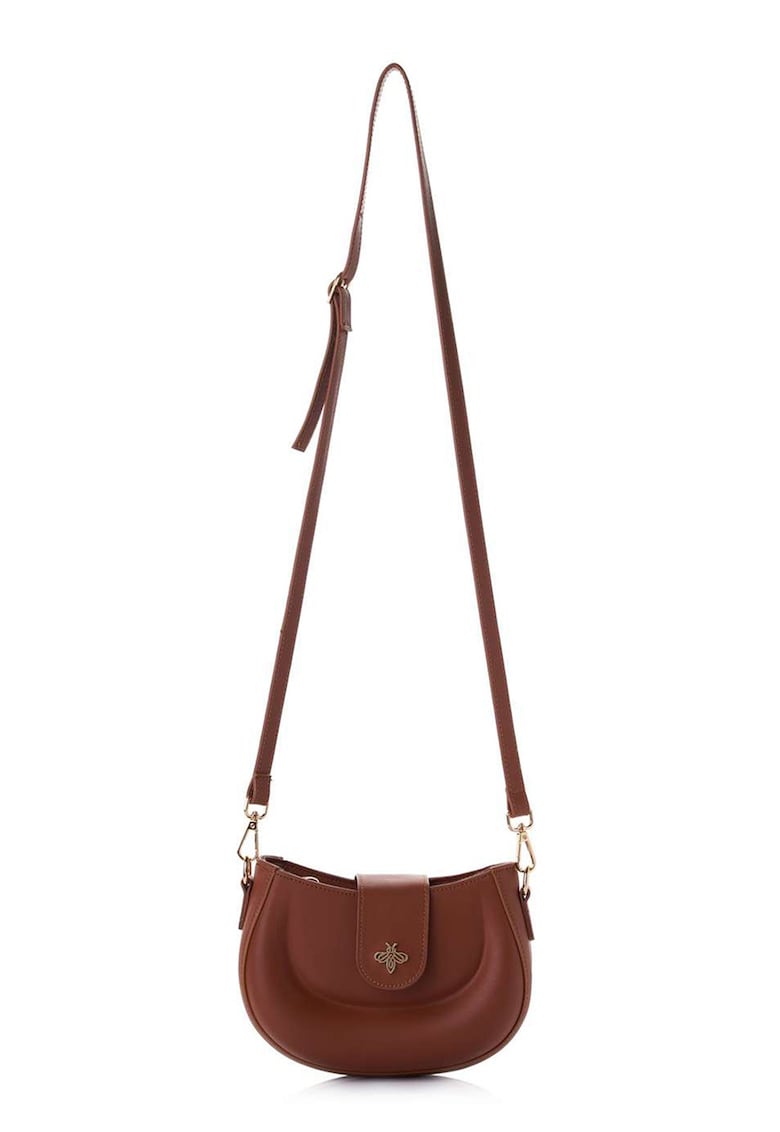 Oferte la Geanta crossbody de piele ecologica cu logo metalic - Maro scortisoara