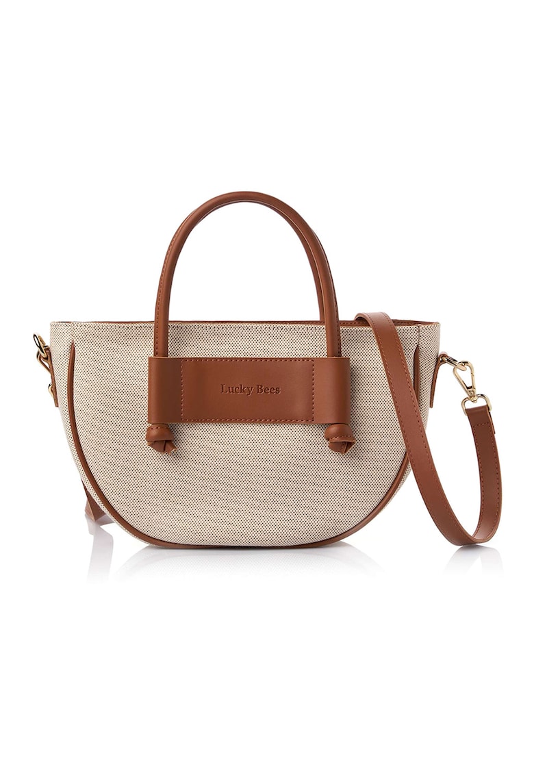 Oferte la Geanta crossbody cu garnituri din piele ecologica - Maro scortisoara/Bej deschis