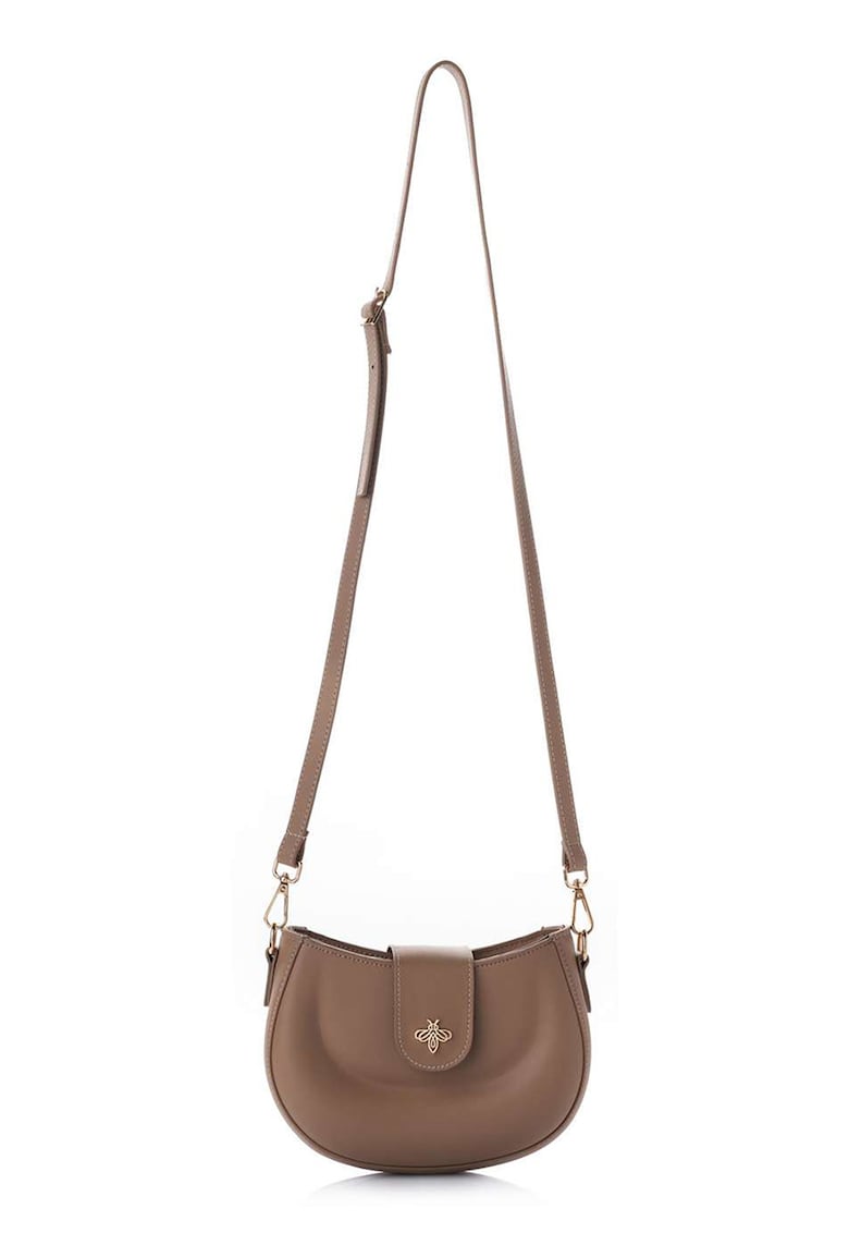 Oferte la Geanta crossbody de piele ecologica cu logo metalic - Maro taupe