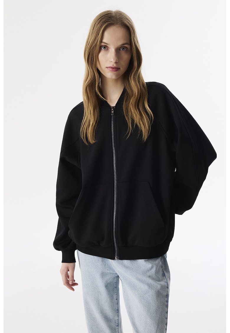 Oferte la Bluza de trening cu fermoar si maneci raglan - Negru