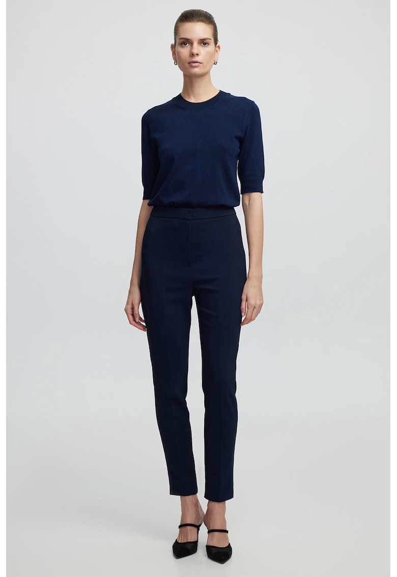 Oferte la Pantaloni crop skinny cu talie inalta - Bleumarin