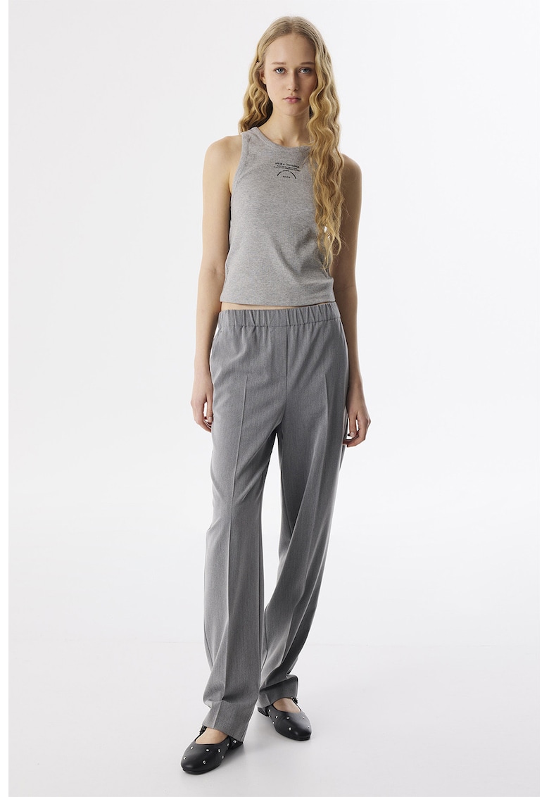 Oferte la Pantaloni cu croiala conica si talie elastica - Gri